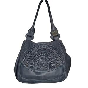 Lockheart  Navy Blue Natalia Convertible Wide Bottom 3D Embellished Handbag